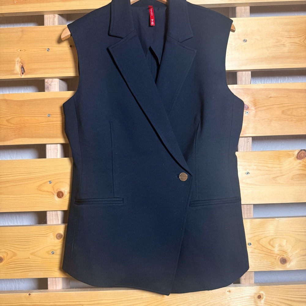 Spanx Sleeveless Blazer Vest Women Large Black Workwear Office Minimalist Chic